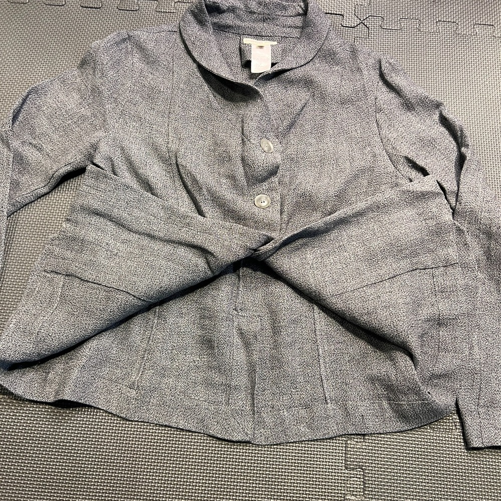 ECHAPPEES BELLES Black White Marbled Linen Blazer Soft Women Sz 3 Paris Chic - Picture 7 of 13